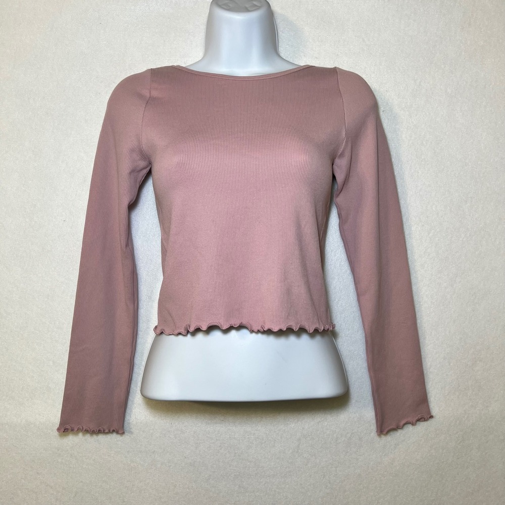 Society + Stitch Bobbie Ribbed Long Sleeve Layering Coquette Top Mauve Junior L